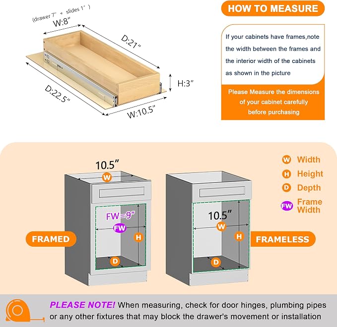 Pull Out Cabinet Organizer, 8" W x 21" D | Soft Close Pull Out Drawers for Cabinets with Heavy Duty Slides, Wood Slide Out Drawers for Kitchen Cabinets - Image 4