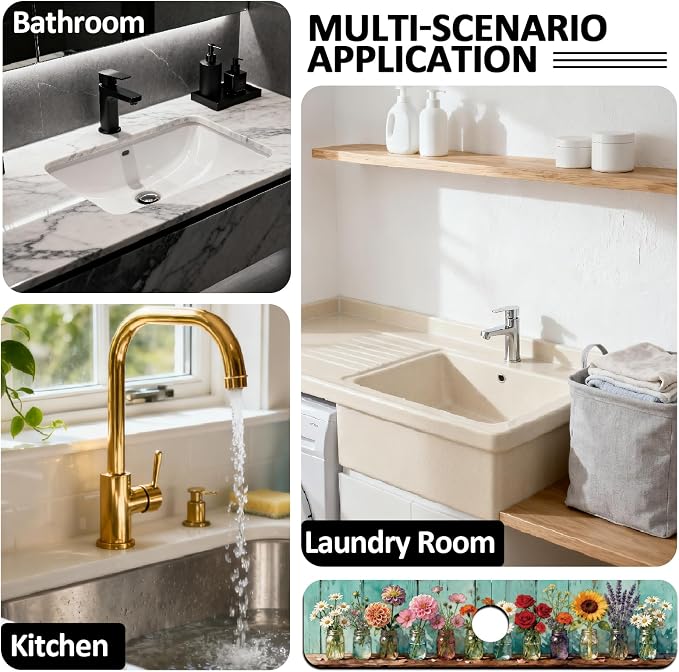2 Pcs Kitchen Sink Splash Guard Faucet Mat Colored Glass Vases with Plants Pattern Faucet Mat for Sinks Roses Absorbing Drying Mat for Kitchen Bathroom, 23.6x5.5inch - Image 7