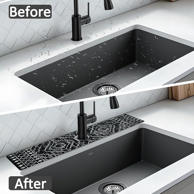 2PCS 24" X 5.5" Kitchen Sink Splash Guard Faucet Mat Aztec Super Absorbent Fast Drying Faucet Guard & Draining Mat Sink Splash Guard Behind Faucet for Kitchen, Bathroom - Image 7