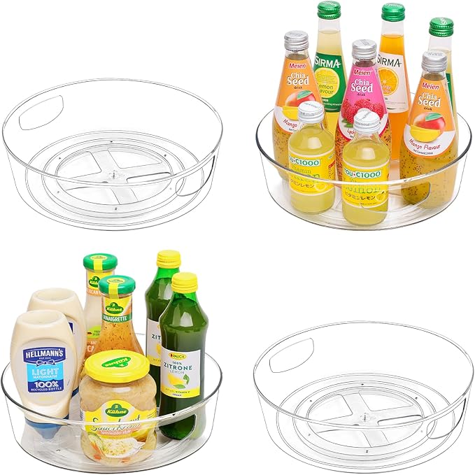 Guzon 4 Pack Lazy Susan Turntable, 10 Inch Rotating Organizer with Handles | Pantry Organizers and Storage, Clear BPA-Free Spice Rack for Cabinet, Kitchen, Refrigerator, Table Top, Pantry, Countertop by Guzon