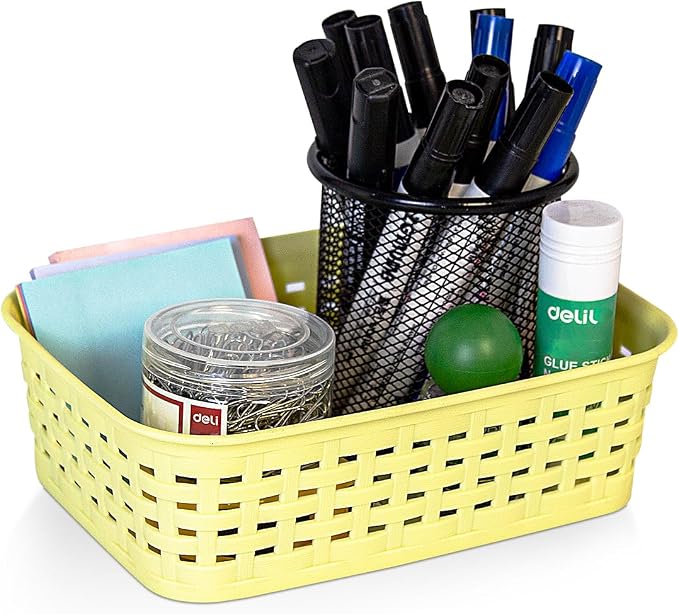 Soddeph Plastic Storage Baskets for Cabinets, Household Pantry Organization with Handle,Organizer Bins for Room,Bathrooms,Under-Sink,Kitchen (Yellow, XS-3PACK) - Image 3