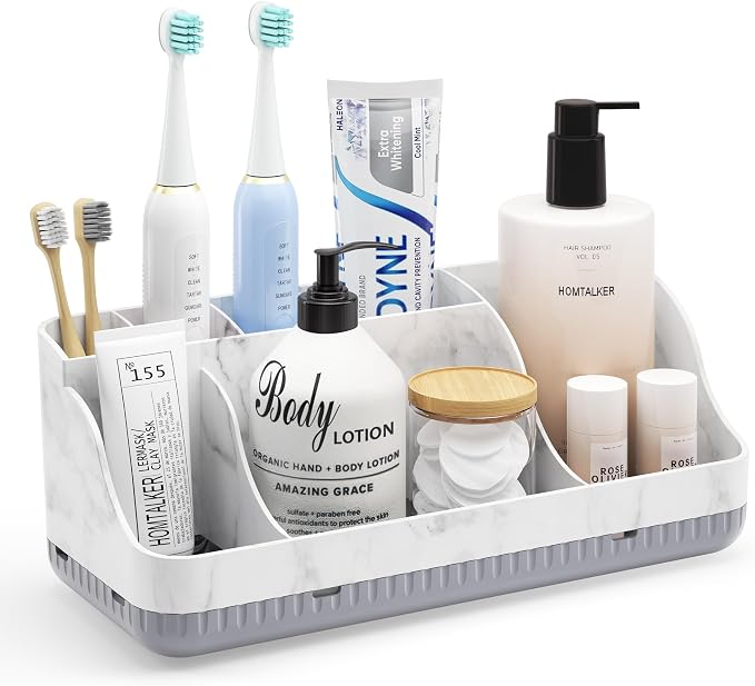 Bathroom Counter Organizer and Storage, 7 Slots Detachable Toothbrush Holders for Bathrooms, Anti-Slip Electric Toothbrush and Toothpaste Holder Countertop by Homtalker