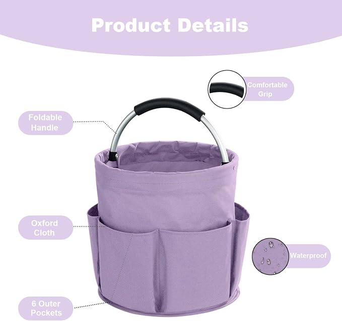 17L Cleaning Caddy with Handle, Cleaning Supplies Organizer, Foldable Storage Basket, Cleaning Supply Caddy, Portable Multi Cleaning Bucket Bag for Home, Garden (Purple) - Image 5