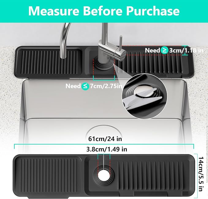 24 Inch Longer Faucet Mat for Kitchen Sink, 5° Slope Fast Self-draining, Kitchen Sink Splash Guard Silicone Sink Faucet Mat Splash Guard Kitchen Sink Area Tidy Splash Faucet Guard Draining Mat - Image 3