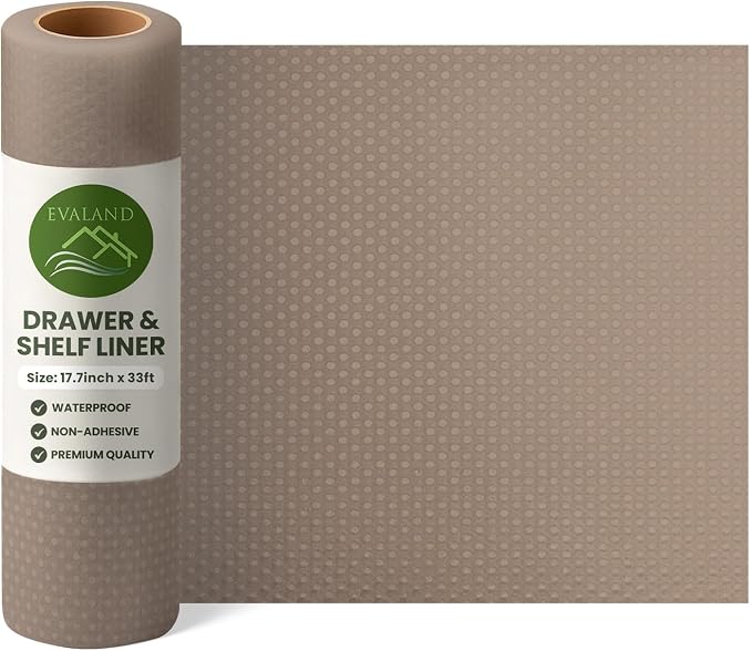 EVALAND Shelf Liner Cabinet Liner Non-Adhesive Drawer Liner 17.7 in x 33 FT | Non-Slip, Washable, Waterproof, Fridge Liners, Contact Paper, Shelf Liners for Cabinets, Kitchen, Refrigerator, Beige - Image 9
