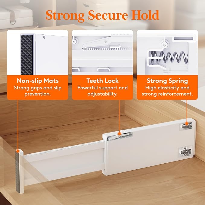 Lifewit 4" High Upgrade Drawer Divider, Adjustable Drawer Organizer Clothes | 16 Pack 11-17" Expandable White Plastic Drawer Separator for Dresser, Kitchen, Closet, Nursery, Office Organization & Storage - Image 5