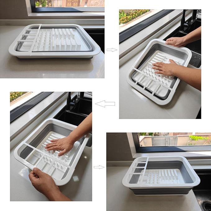 Collapsible Dish Drying Rack, Foldable Dinnerware Drainer Organizer for Storage Kitchen Counter RV Accessories Portable Rack Holders for Dishes Plates and Cups Camping Travelling Space Saver Essential - Image 3
