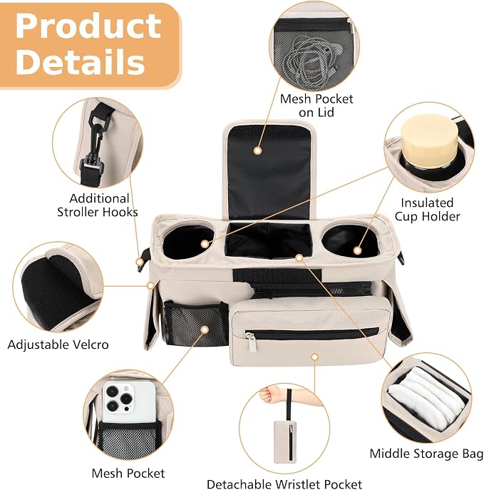 Accmor Universal Stroller Organizer with Insulated Cup Holder Detachable Phone Bag and Shoulder Strap,Stroller Bag Caddy Organizer for Uppababy, Baby Jogger, Britax Strollers - Image 4