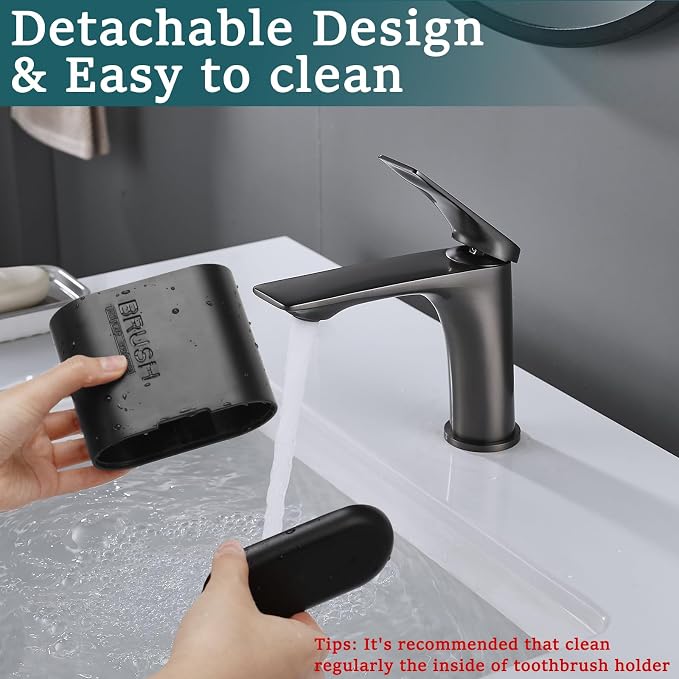 Bamboo Toothbrush Holder for Bathrooms Toothpaste Organizer, Small, Black | 2 Slots, Easy to Clean, Plastic, Kids Electric Toothbrush, Drainage, Removable, For Bathroom, Vanity, Kitchen Sink, Office - Image 4