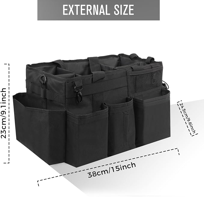 SCAVATA Wearable Cleaning Caddy Organizer with Handle & Shoulder Straps for Housekeepers, Under Sink & Car Cleaning Tool Organizer Bag with 4 Foldable Dividers (Black) - Image 5
