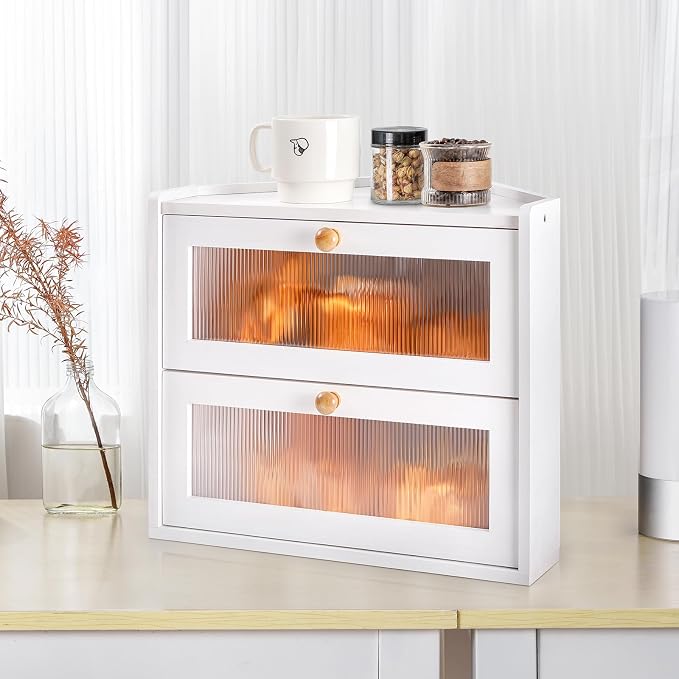 Sunhoo Bread Box for Kitchen Countertop Corner Large Wooden Bread Bin 2 Tier Rustic Food Storage Container with Acrylic Window Farmhouse Keeper Shelf Organizer for Loaves Pastries & Snacks (White) - Image 7