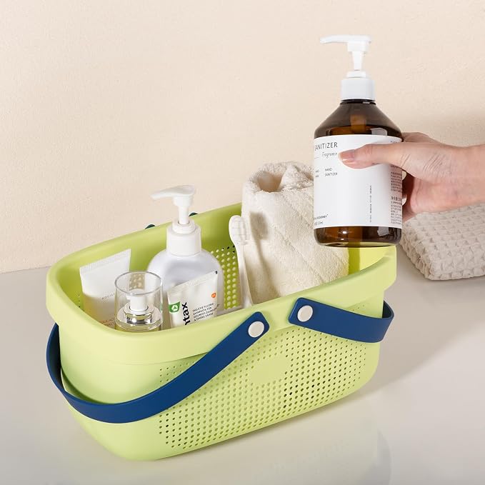 Portable Shower Caddy Basket with Handles Plastic Storage Basket ‌Yellow | Sturdy Drainage Large Capacity Organizer Basket with Silicone Handles for Bathroom Kitchen Bedroom College Dorm Essentials - Image 5