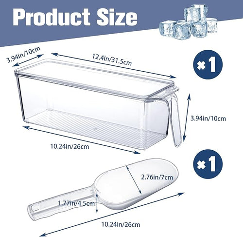1 Set Ice Storage Bin for Freezer,12.4 x 3.94 x 3.94 Inches | Plastic Ice Container with Flexible Scoop Lid and Handle for Home Office Fridge Storage - Image 2