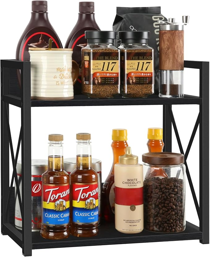 YINMIT Kitchen Countertop Organizer,Spice Rack,Coffee Bar Shelf Organizer | 2-Tier Coffee Station,Seasoning Storage,Syrup,Mug Cup,Bottle Holder,Bathroom Vanity,Pantry,Bedroom and Office,Black,Large - Image 8
