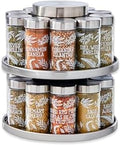 Kamenstein Salem 20-Jar Rotating Spice Rack with Spices Included, Stainless Steel Countertop Organizer with Sifter Caps and Tool Caddy, Spice Set for Kitchen Organization by Kamenstein