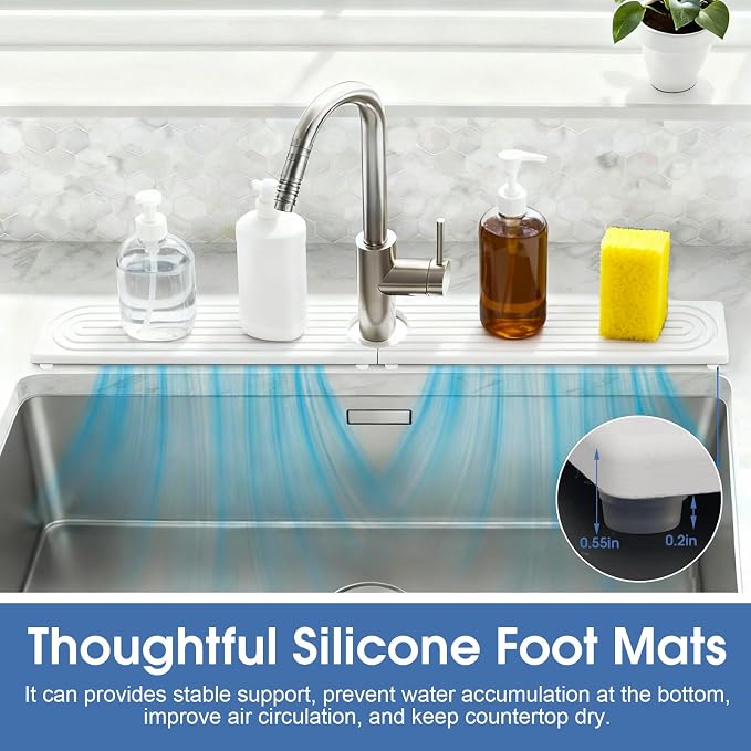 Kitchen Sink Faucet Mat, Water Absorbent Diatomite Stone Sink Tray, Diatomite Fast-Drying Faucet Mat, Prevents Moisture Buildup, Durable Protector for Bathroom Counter, White, 15.8" x 4" - Image 7