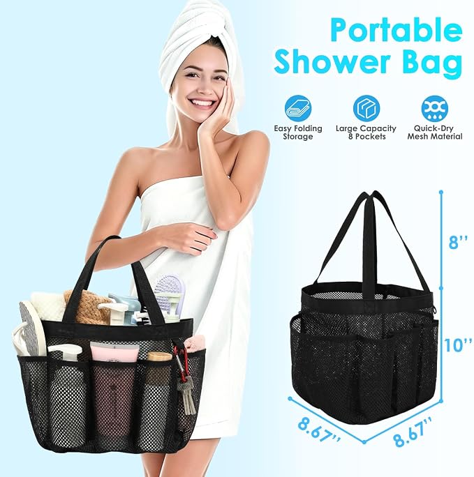 Fammart Mesh Shower Caddy Portable for College Dorm Room Essentials, Odorless Polyester Large Shower Tote Bag with Dual Handles, 8-Pocket Quick-Dry Toiletry Organizer for Travel, Beach, Camping, Gym - Image 3