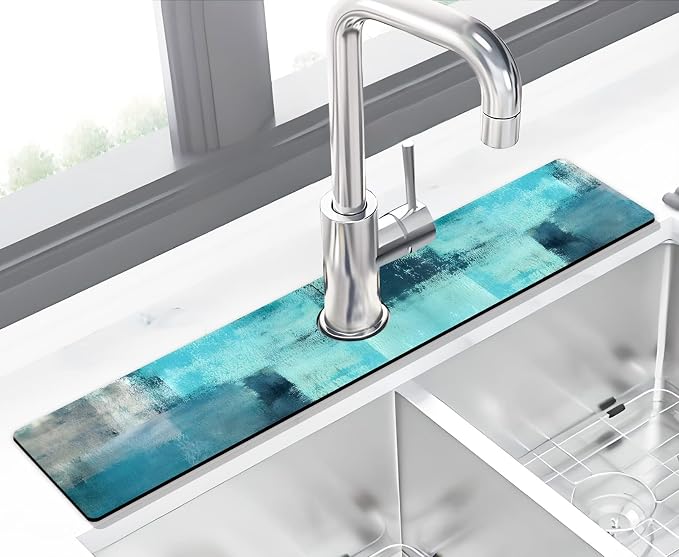 Kitchen Sink Splash Guard Faucet Mat -2 PC Super Absorbent Fast Drying Mat Sink Gadgets-Splash Guard Behind Faucet Drip Catcher for Kitchen, Bathroom,Sink Mat, Dish Drying Mat, Bathroom(23.5" X 5.5" ) - Image 2