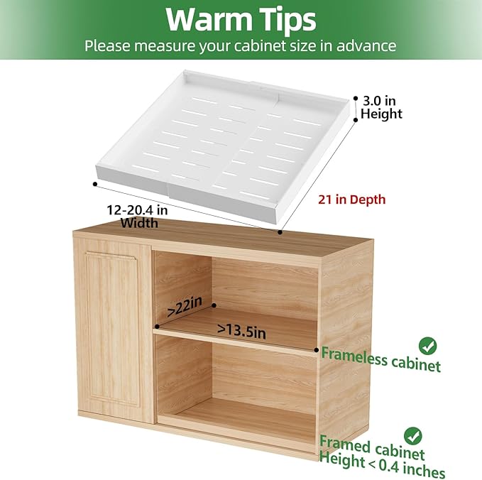 PAKETA 2 Pack Expandable Pull Out Cabinet Organizer,21" Deep | Pull Out Drawers for Cabinets with width from 12" to 20",Sliding Drawers for Cabinets with Upgrade 3 Slide Rails,hold 65 lbs - Image 2