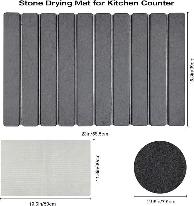 Large Diatomite Kitchen Counter Drying Mat – 24”x16”, Aesthetic Stone Mat for Dishes, Roll-Up Space-Saving & Quick-Drying Stone Rack - Image 4