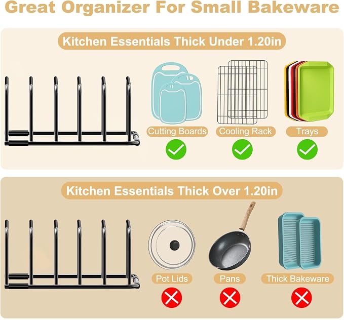 Fikoksol Cutting Board Organizer Storage, Baking Sheet Rack under Cabinet | Heavy Duty Cookie Sheet Organizer, Metal Cutting Board Holder, Space-saving Plate Holder for Cabinet, Tray Divider for Drawer - Image 4