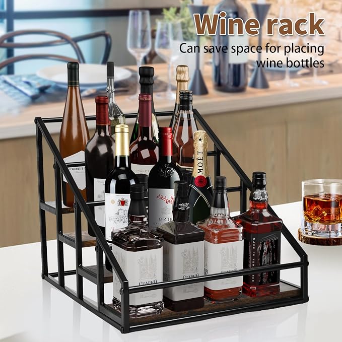 YQBRAO 2-Pack 4-Tier Coffee Syrup Organizer, 32-Bottle Total, Brown | Two racks hold up to 32 bottles total with stepped visibility for large coffee bars, kitchens, and beverage stations. - Image 8