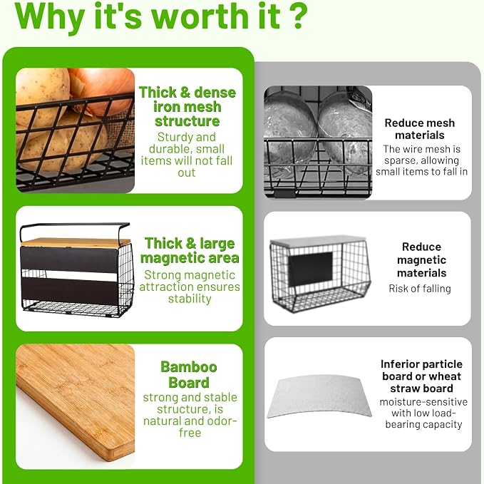 Magnetic Shelf for Fridge with Wood Lid, Fruit Potato and Onion Storage Bins, Pantry Organizers & Storage, Large Container Magnetic Spice Rack for Refrigerator, Kitchen Counter, Cabinet (Pink, 1) - Image 7