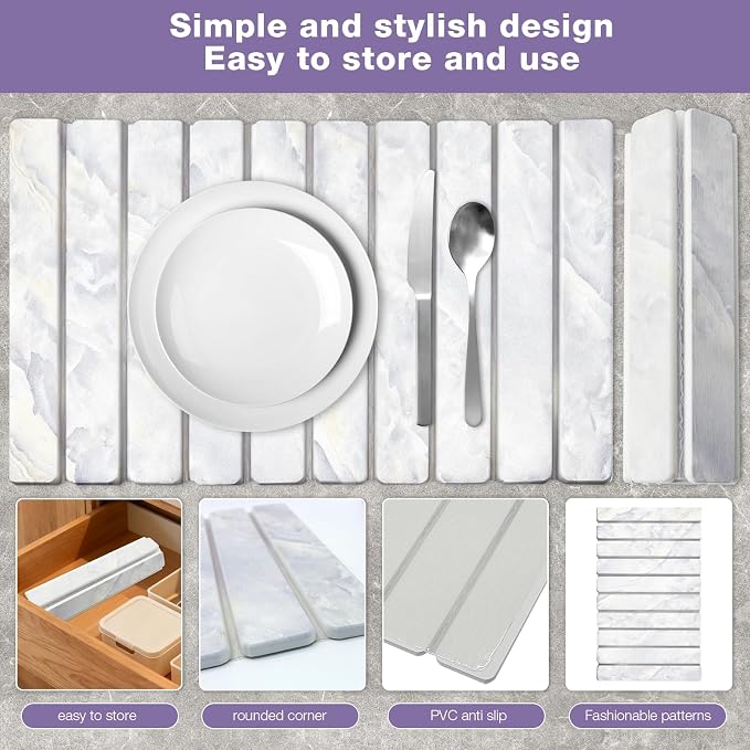 Elegant Grey Marble Drying Mat, Collapsible & Extra Large Absorbent Diatomite Stone Tray for Kitchen Counter, Quick Dry Dish Drying Pad for Dishes, Cups, Pots & Utensils 24”x16” - Image 4