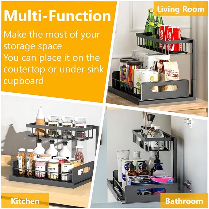 Ceetug Slide Out Under Sink Organizers and Storage, Black, 1 Pack | 2 Tier, Sturdy Metal, Cabinet Organizer, for Kitchen Bathroom - Image 7