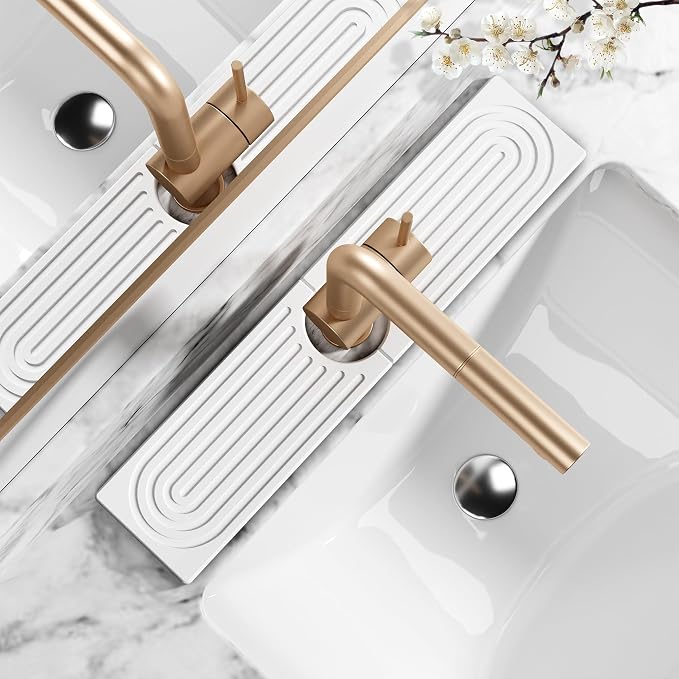 Stone Faucet Mat for Kitchen Sink - Quick Dry Diatomite Sink Splash Guard, Prevents Moisture Buildup & Water Stains, Water Absorbing Stone Tray for Bathroom Countertop (White, 20" x 4") by MAGKOTA
