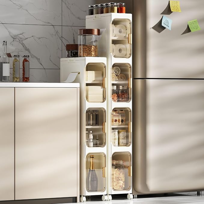 Slim Bathroom Storage Cabinet, Foldable & Movable Narrow Storage Organizer for Small Spaces, Bathroom, Kitchen, Laundry Room, Living Room (2-Tier) - Image 5