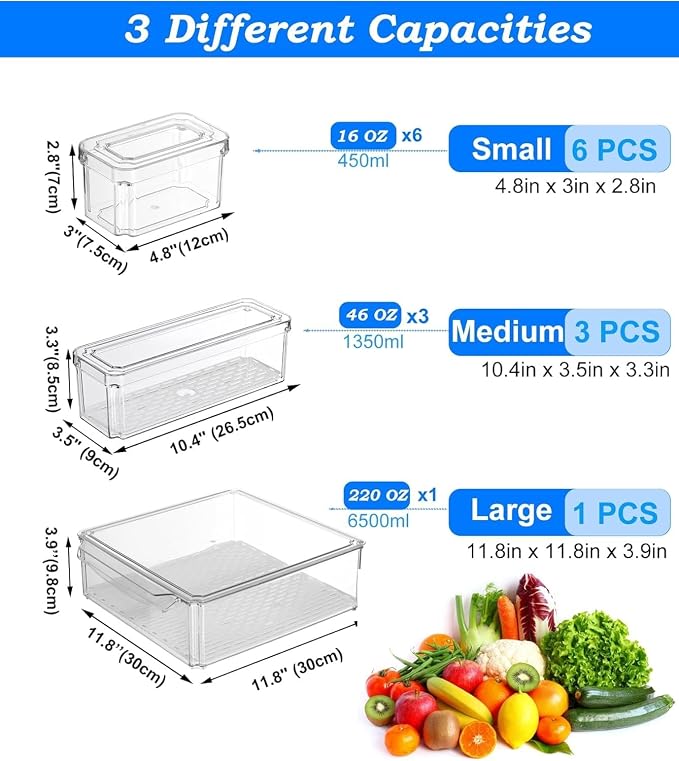 KUMD 10 Pack Food Storage Organizer Bins, Clear Stackable Containers | Organizer bins with lids for food packets, snacks, spice pouches, tea & dry goods. Fits pantry, kitchen cabinet & countertop - Image 3