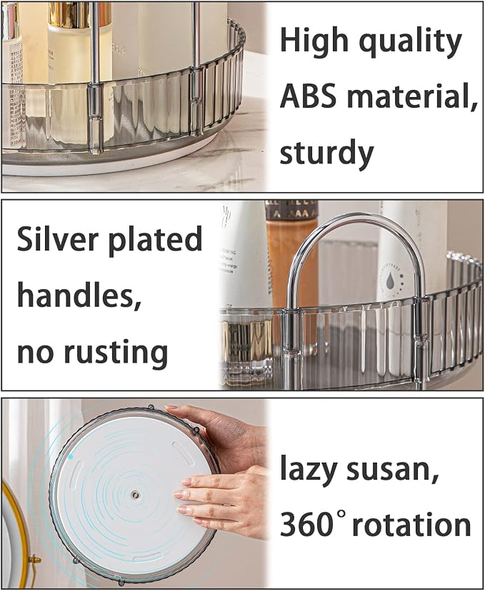 Rotating Makeup Organizer for Vanity, Large Capacity Skincare Perfume Storage, Bathroom Counter Organizer, 360 Spinning Cosmetic Dresser Countertop Organizers (Gray, 3 Tier) - Image 3