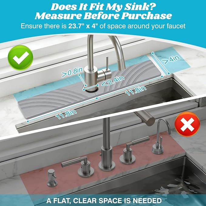 SpaceHacks Stone Faucet Mat for Kitchen Sink 23.7x4 in, Light Gray | Fast Drying Diatomite Stone Drying Mat, Water Splash Guard, Textured Drainage Sink Protector, Suits Bathroom&Kitchen Counter - Image 2