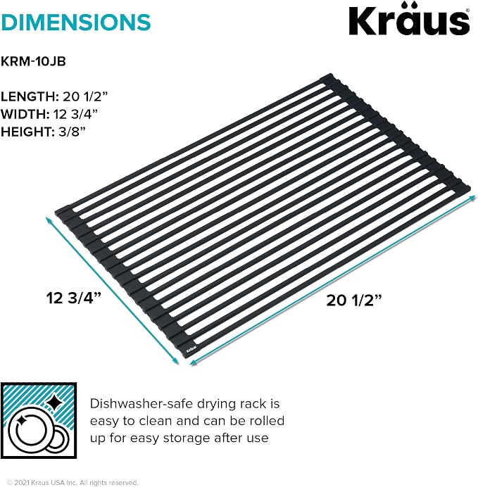 Kraus 20.5 in. Over Sink Roll Up Dish Drying Rack in Jet Black - Image 3