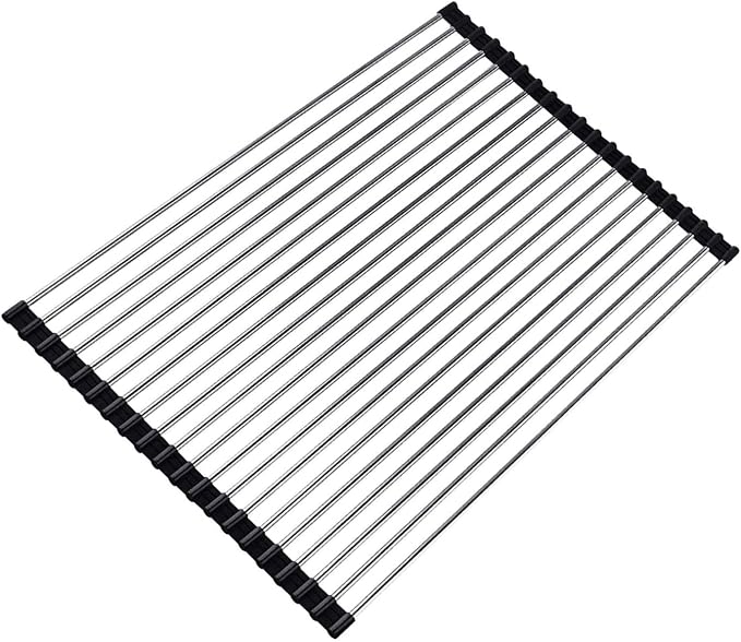 Ahyuan Roll up Dish Drying Rack Over The Sink Kitchen Roll up Sink Drying Rack Stainless Still Portable Drainer Foldable Dish Rack (Black, 17.8''X13.5'') by Unknown