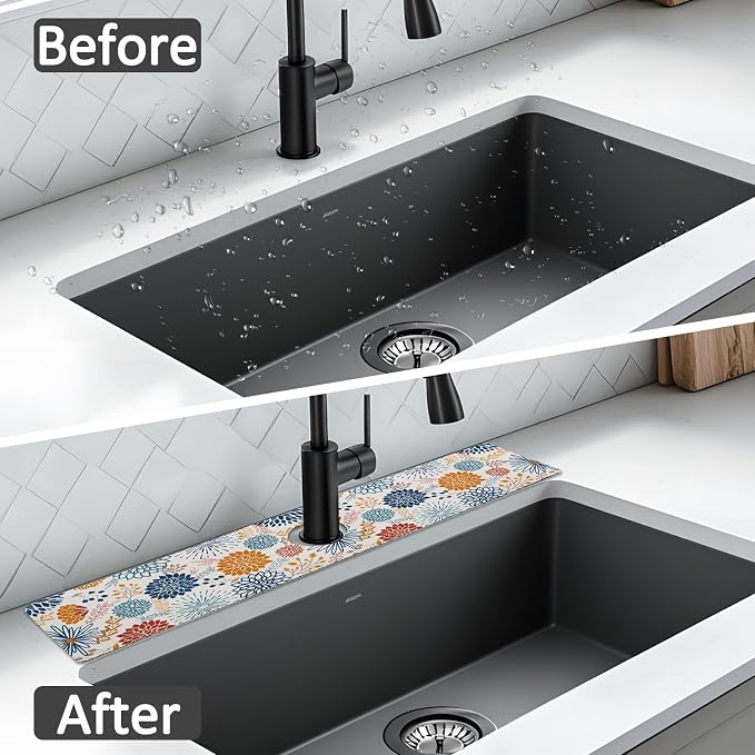 24" X 5.5" Kitchen Sink Splash Guard Faucet Mat Mandala Super Absorbent Fast Drying Faucet Guard & Draining Mat Sink Splash Guard Behind Faucet for Kitchen, Bathroom - Image 6