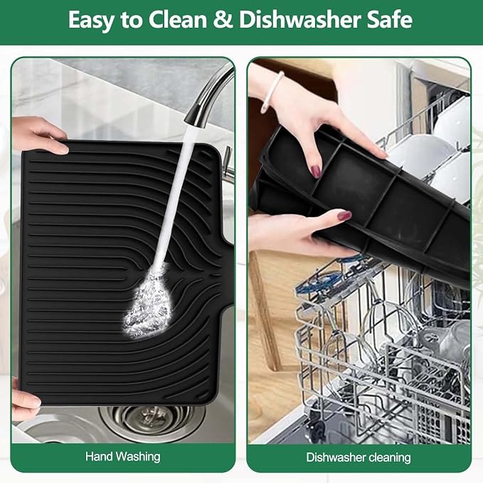 GUUKIN Silicone Dish Drying Mat,17.7" x 11.8 " Drying Matt Kitchen Counter, Dish Drying Rack Mat, Easy Clean Pad for Countertop Protection, Multi-Functional Use, Not applicable Bumps up sink (Black) - Image 6