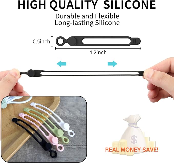 UMUST 35Pcs Silicone Cable Ties, Cable Management Cord Organizer 5Colors | Reusable Cord Ties, Cable Strap Tie for Bundling Electronics Wire,Home Office Travel Essentials Accessories 4.2inch - Image 4