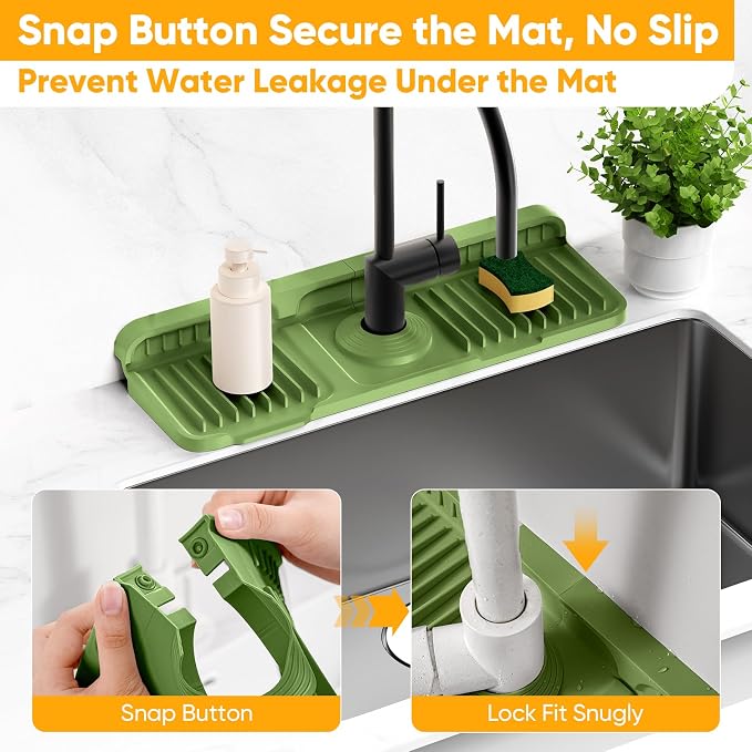 14.6 inch Faucet Mat for Kitchen Sink Splash Guard[7° Slope Fast Self-draining][Snap Lock Fit]Kitchen Sink Faucet Mat Splash Guard Kitchen Sink Area Water Splash Guard Behind Faucet Draining Mat - Image 4