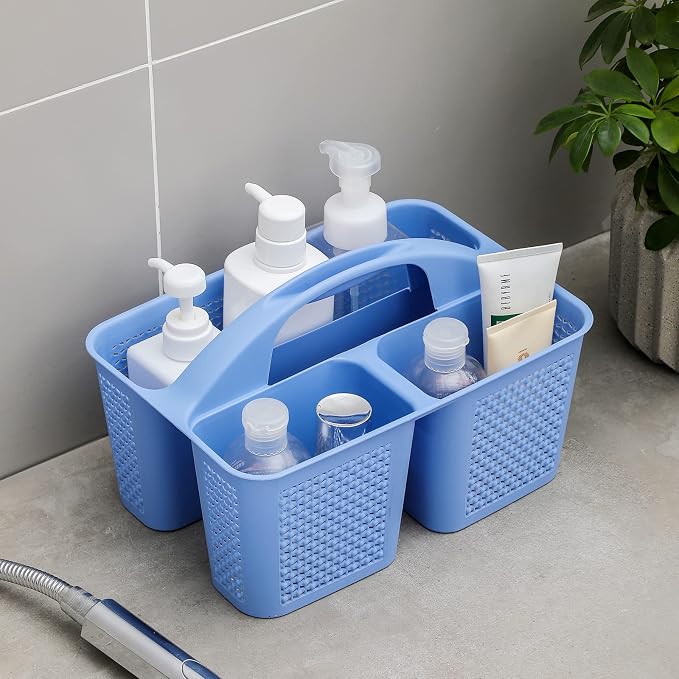Plastic Portable Shower Caddy Basket with Handle, 3 Compartments, Dark Blue | Storage Organizer with Drain Holes, Sturdy and Durable For Bathroom, Kitchen, College Dorm, Sink, Camping - Image 2