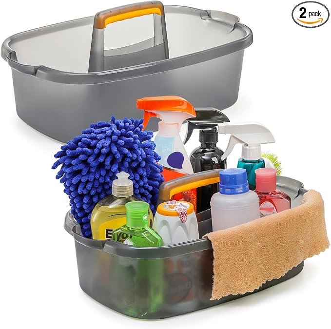 TOPZEA 2 Pack Cleaning Supplies Caddy, Plastic Large Cleaning Supply Storage Bucket with Handle, Portable Shower Tote Caddy Household Tools Organizer Baskets for Bathroom, Kitchen Under Sink by TOPZEA