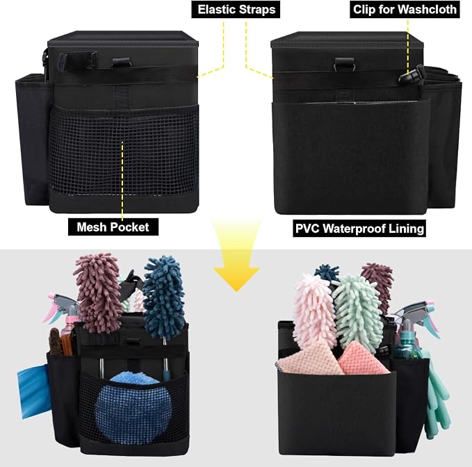 Wearable Large Cleaning Caddy Bag for Housekeepers (Black) | Cleaning Supplies Organizer with Adjustable Shoulder, Waist & Handle Straps, Detailing Bag for Kitchen Supplies - Image 5