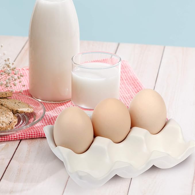 6 Cups Egg Tray Serveware, Eggs Dispenser, Egg Holder Set Kitchen Restaurant Fridge Storage Decorative Accessory (White,2 pack) - Image 4