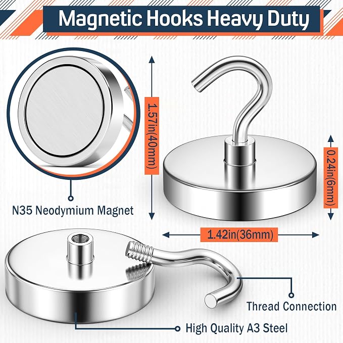 FINDMAG 20 Pack Magnetic Hooks for Cruise Cabins, 150LB+ Magnet Hooks | Heavy Duty Strong Magnetic Hooks for Classroom, Locker, Kitchen, Grill, Office and Ship, Cruise Essentials 2026, Black - Image 7