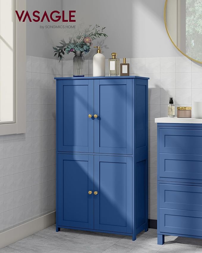 VASAGLE Floor Storage Cabinet, 2 Adjustable Shelves, 4 Doors,42.7" H | Freestanding Organizer Unit, Kitchen, Bathroom, Living Room, Bijou Blue, SIREN Collection UBBC553QE01S - Image 2