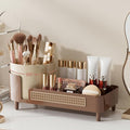 Booklov Rotating Makeup Organizer for Vanity Countertop, Coffee | Plastic Cosmetic Display Case, Large Beauty Brush Holder for Bathroom Counter, Skin Care Perfumes Storage by Booklov
