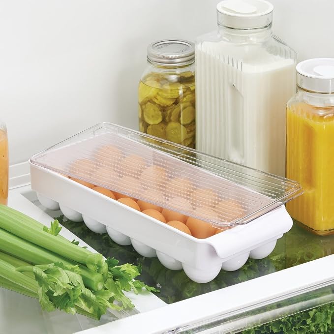 iDesign Plastic Egg Holder for Fridge with Lid, 21 Egg, Clear/White | Storage Container, Organizer Bin - Image 2
