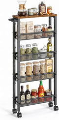 SONGMICS HOME Slim Rolling Cart, 5-Tier Storage Cart with Wheels and Handle, Narrow Utility Cart for Kitchen, Living Room, Brown and Black by SONGMICSHOME