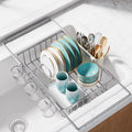 Sakugi Dish Drying Rack in Sink - Expandable Stainless Steel Dish Rack Over the Sink, Kitchen Sink Drain Strainer with Cutlery Holder & Cup Holders, 15.4 x 9.8 x 3.0 Inch, Silver by Sakugi